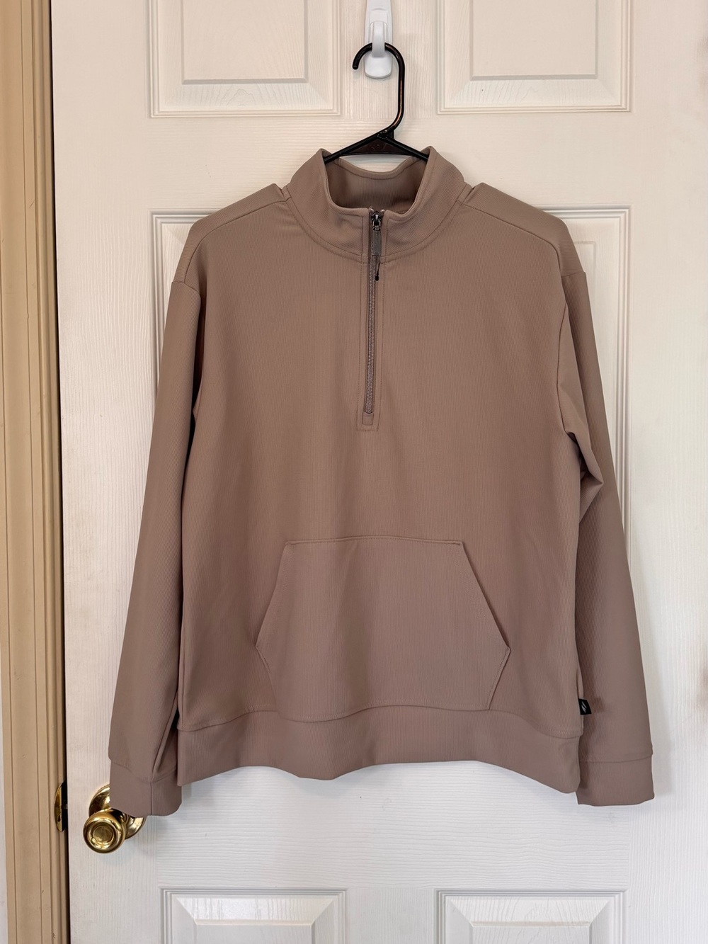 Skechers Go Luxe Top Women's XL Taupe Ribbed Knit Quarter Zip Pullover Active